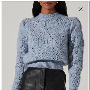 Astr Lace Pattern Knit Blue Sweater